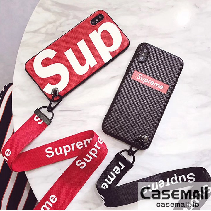 iphone8 ケース Supreme ネックストラップ付き