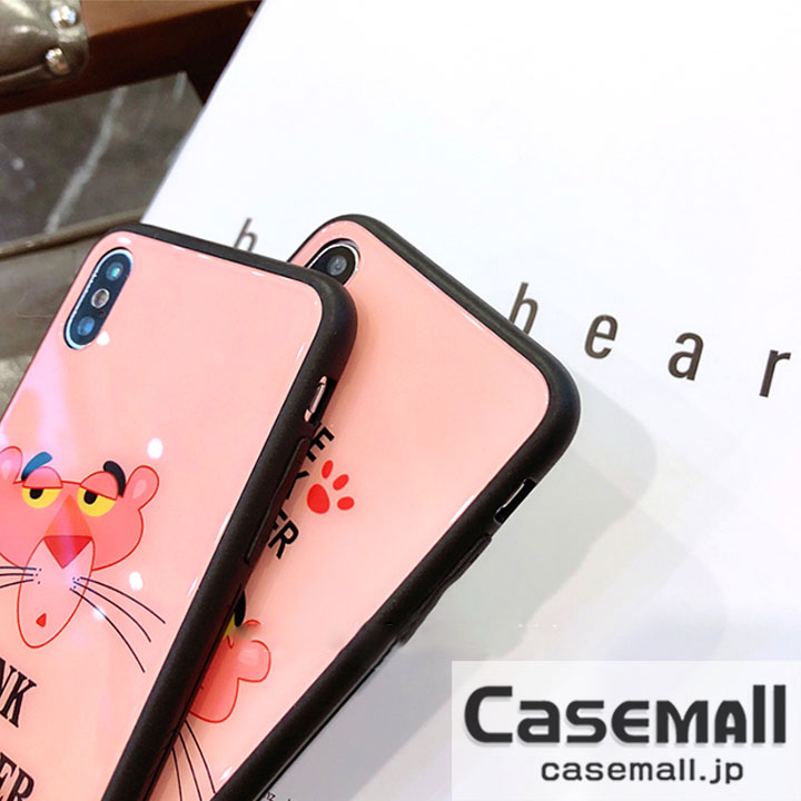 ピンクパンサー iPhonex ケース 背面 強化ガラス