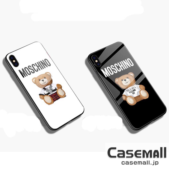 モスキーノ 背面ガラス iPhone8 ケース クマ