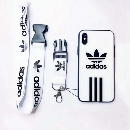 アディダス Adidas iPhone Xr ケース ガラス製 ストラップ付き スポーツ風