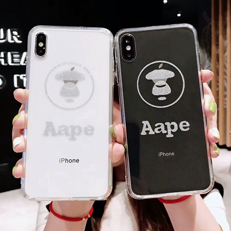 Aape  iPhoneXSケース 強化ガラス製 エーエイプ 透明 ハードケース シンプル風