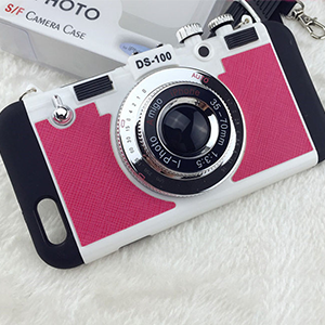 韓国風 iphone8ケース カメラ型 濃いピンク